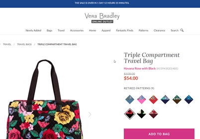 Vera Bradley Outlet Triple Compartment Bag