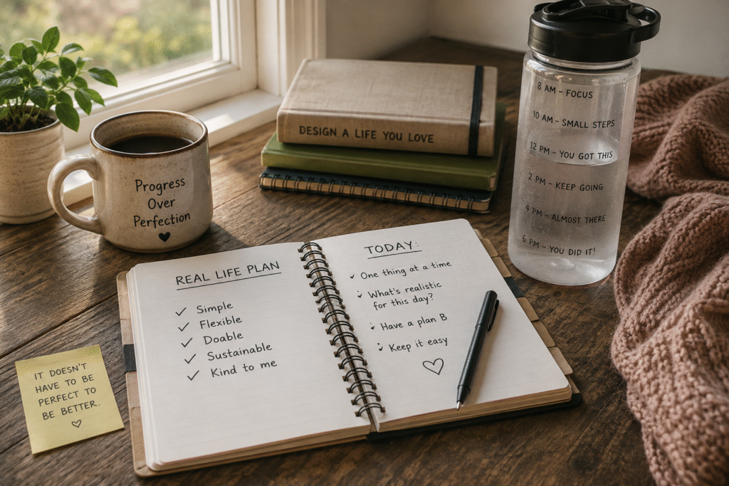 Real-life planning notebook with simple, flexible ways to design routines around everyday life