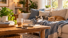 A cozy, lived-in living room showing that a home can be welcoming without being perfectly organized.
